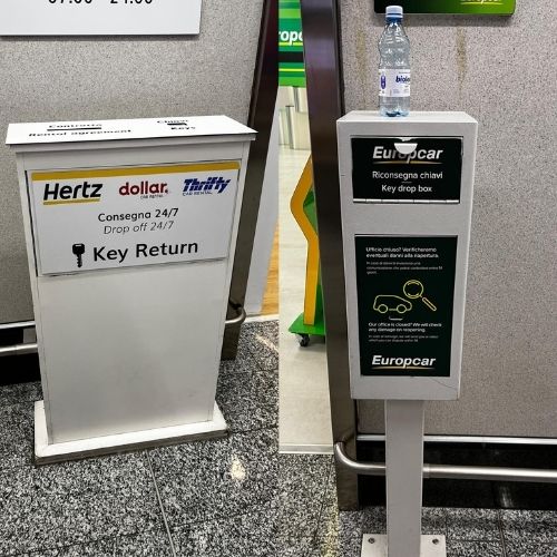 Examples of rental car key return boxes outside of rental station operating hours